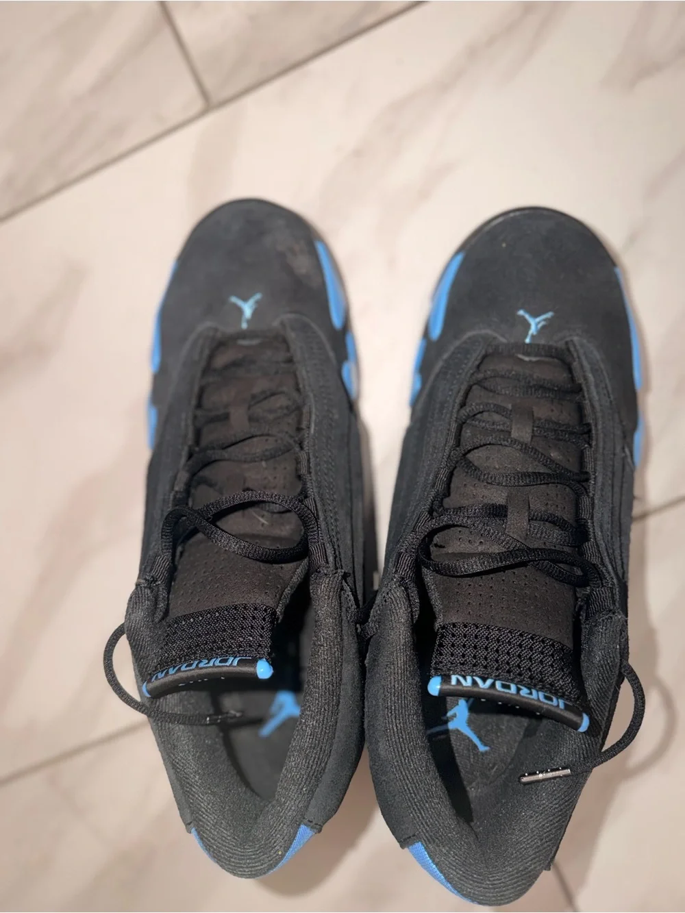 Jordan Men’s Black and Light Blue Suede Sneakers